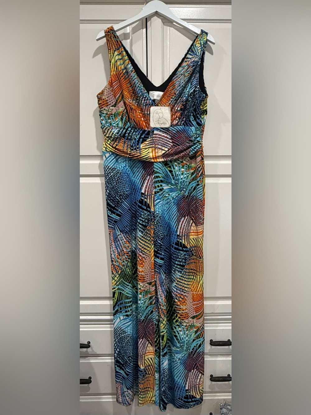 Pappagallo Multicolor Wide-Leg Jumpsuit Tropical Beach Vibes Size Large Womens